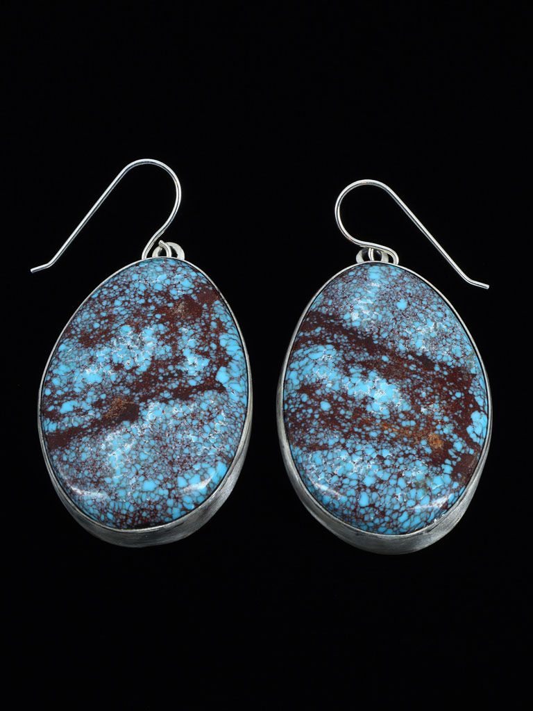 Navajo Sterling Silver Egyptian Turquoise Dangle Earrings - PuebloDirect.com