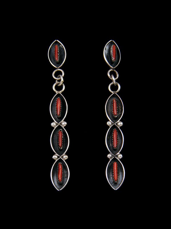 Native American Indian Jewelry Coral Post Zuni Earrings - PuebloDirect.com