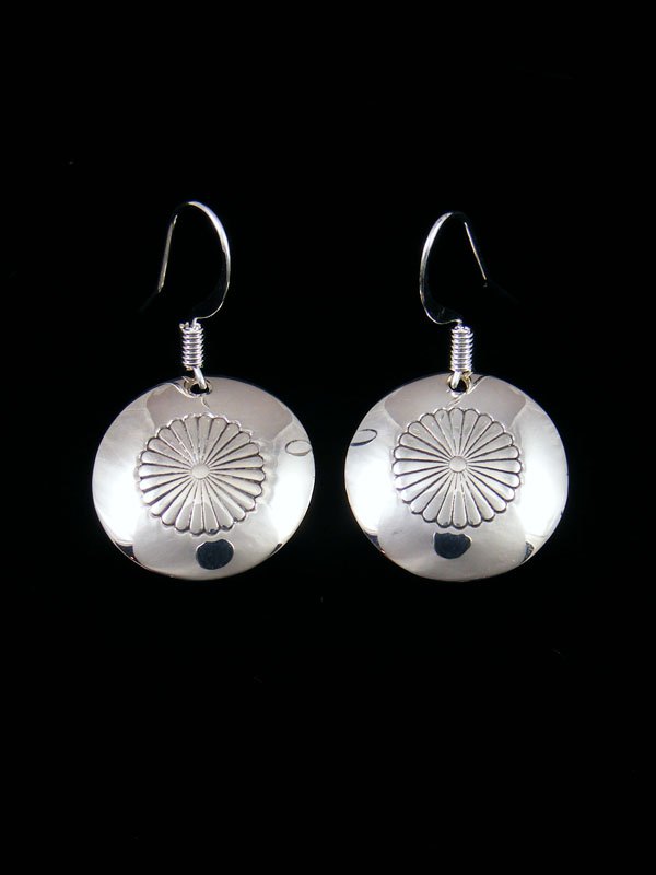 Navajo Sterling Silver Dangle Disc Earrings - PuebloDirect.com