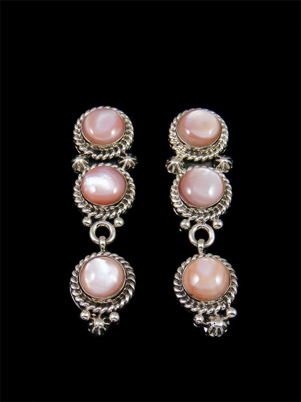 Navajo Pink Shell Sterling Silver Post Earrings - PuebloDirect.com