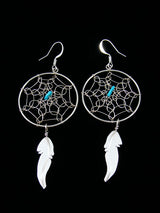 Navajo Sterling Silver Large Dreamcatcher Dangle Earrings - PuebloDirect.com