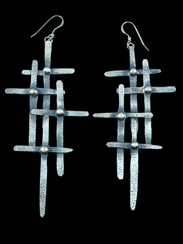 Native American Hammered Sterling Silver Dangle Cross Earrings - PuebloDirect.com