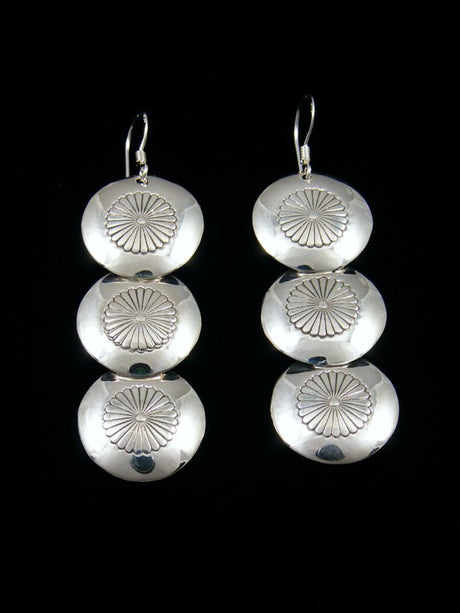 Navajo Sterling Silver Dangle Disc Earrings - PuebloDirect.com