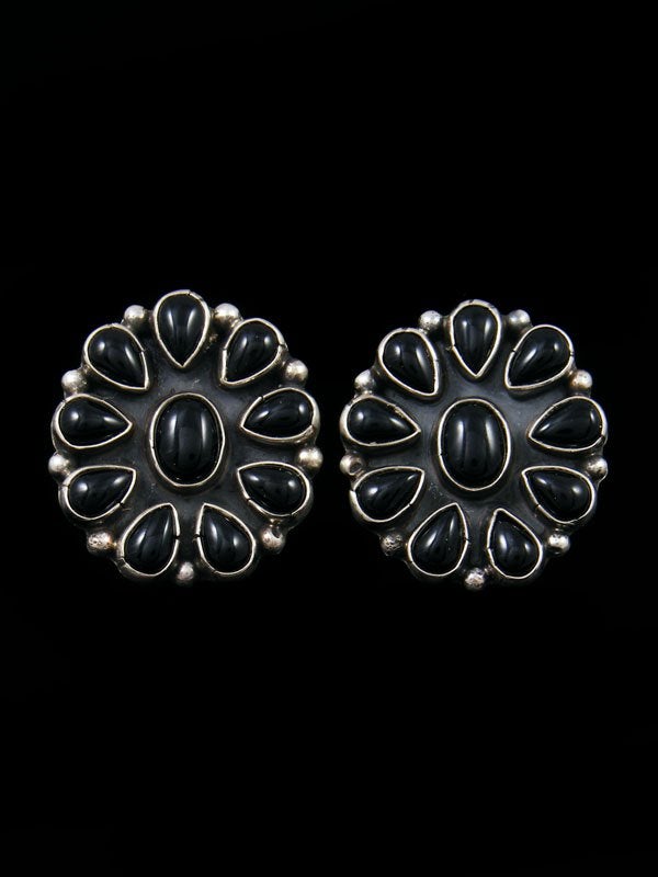 Navajo Onyx Sterling Silver CLIP ON Earrings - PuebloDirect.com