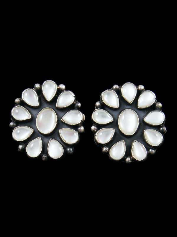 Navajo Mother of Pearl Sterling Silver Post Earrings - PuebloDirect.com