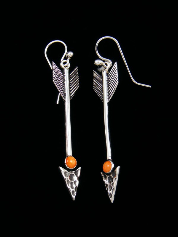 Native American Spiny Oyster Dangle Arrow Earrings - PuebloDirect.com