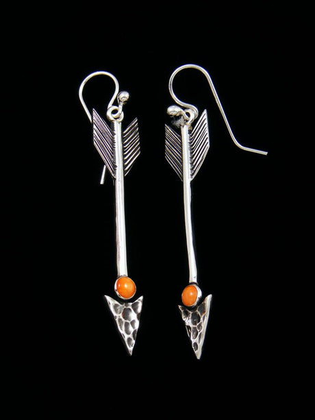 Native American Spiny Oyster Dangle Arrow Earrings - PuebloDirect.com