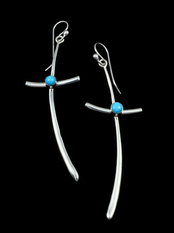 Native American Jewelry Turquoise Dangle Cross Earrings - PuebloDirect.com