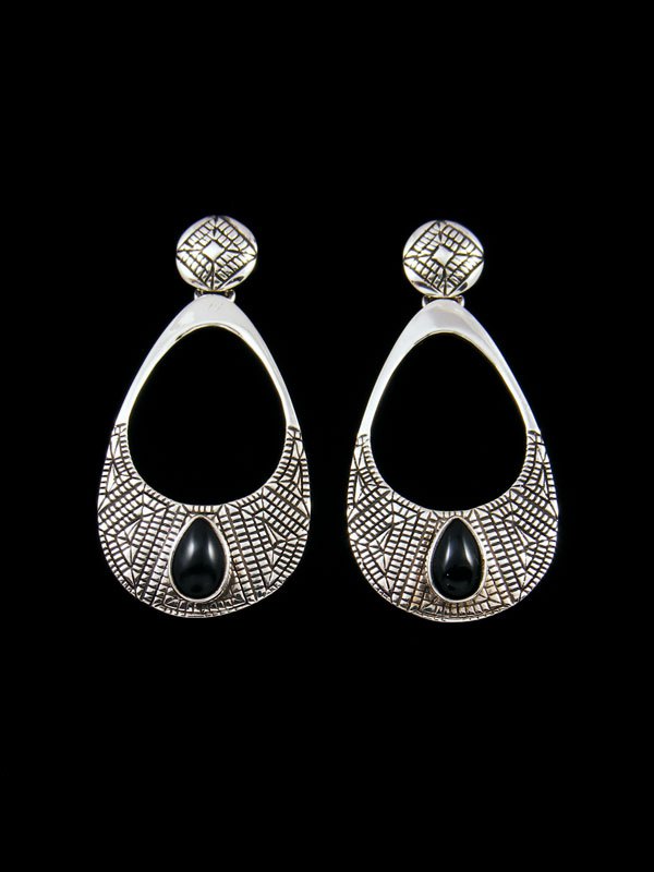 Navajo Jewelry Sterling Black Onyx Post Earrings - PuebloDirect.com