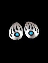 Navajo Sterling Silver Turquoise Bear Paw Post Earrings - PuebloDirect.com