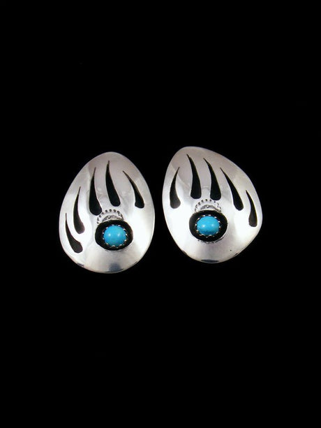 Navajo Sterling Silver Turquoise Bear Paw Post Earrings - PuebloDirect.com