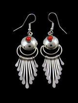 Navajo Sterling Silver Coral Waterfall Dangle Earrings - PuebloDirect.com