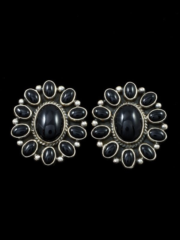 Native American Sterling Silver Onyx Post Earrings - PuebloDirect.com