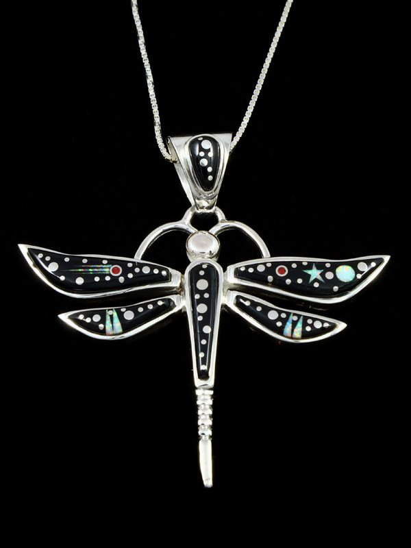 Native American Inlay Night Sky Dragonfly Pendant - PuebloDirect.com