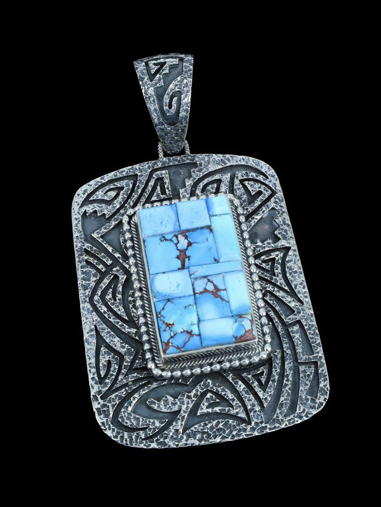 Sterling Silver Golden Hill Turquoise Overlay Navajo Pendant - PuebloDirect.com