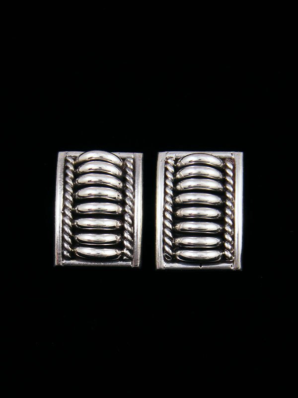 Navajo Sculpted Sterling Silver Post Earrings - PuebloDirect.com