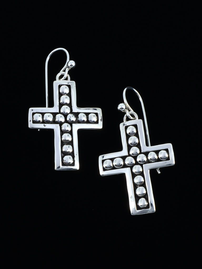 Navajo Sterling Silver Cross Dangle Earrings - PuebloDirect.com