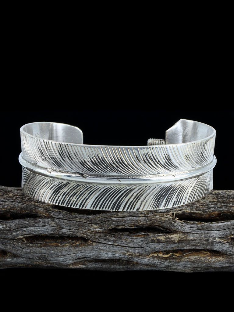 Navajo Sterling Silver Feather Cuff Bracelet - PuebloDirect.com