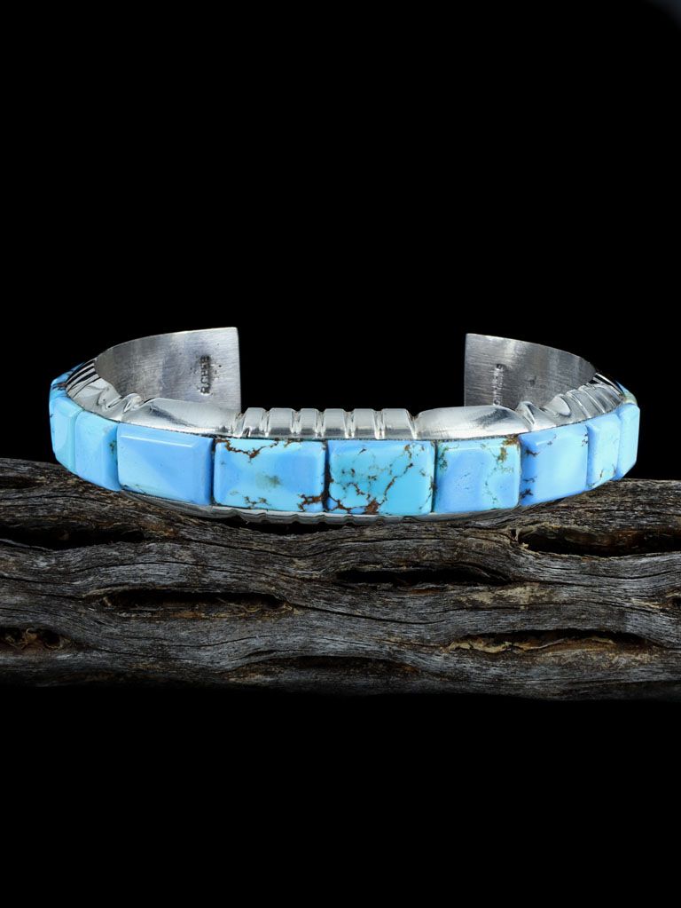 Native American Jewelry Golden Hill Turquoise Inlay Bracelet - PuebloDirect.com