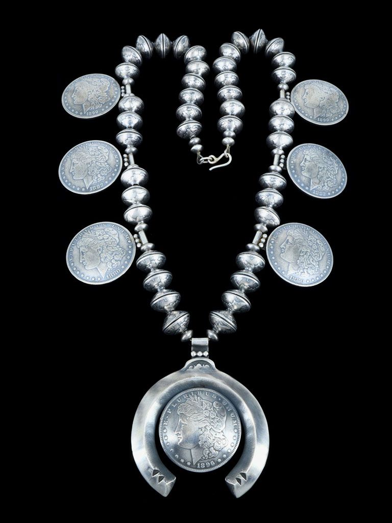 Native American Jewelry Coin Squash Blossom Necklace - PuebloDirect.com