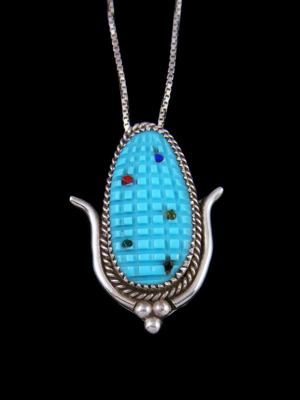 Native American Indian Jewelry Turquoise Corn Zuni Pin/Pendant - PuebloDirect.com