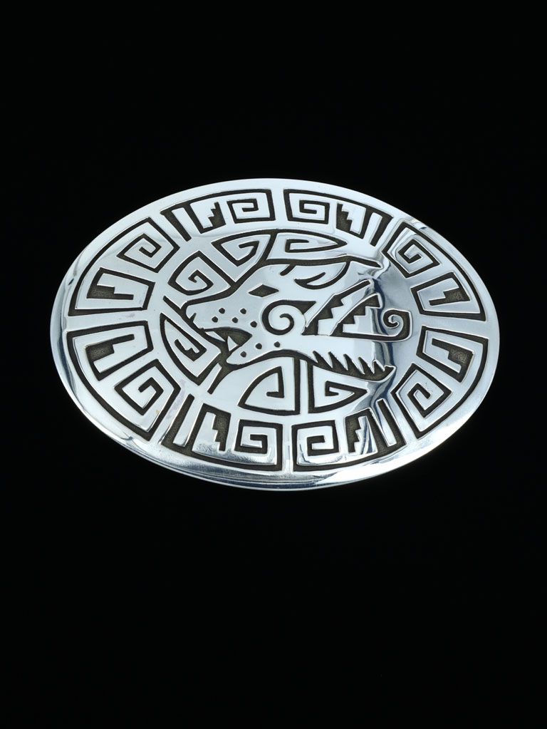 Native American Jewelry Hand Crafted Sterling Silver Wolf Buckle - PuebloDirect.com