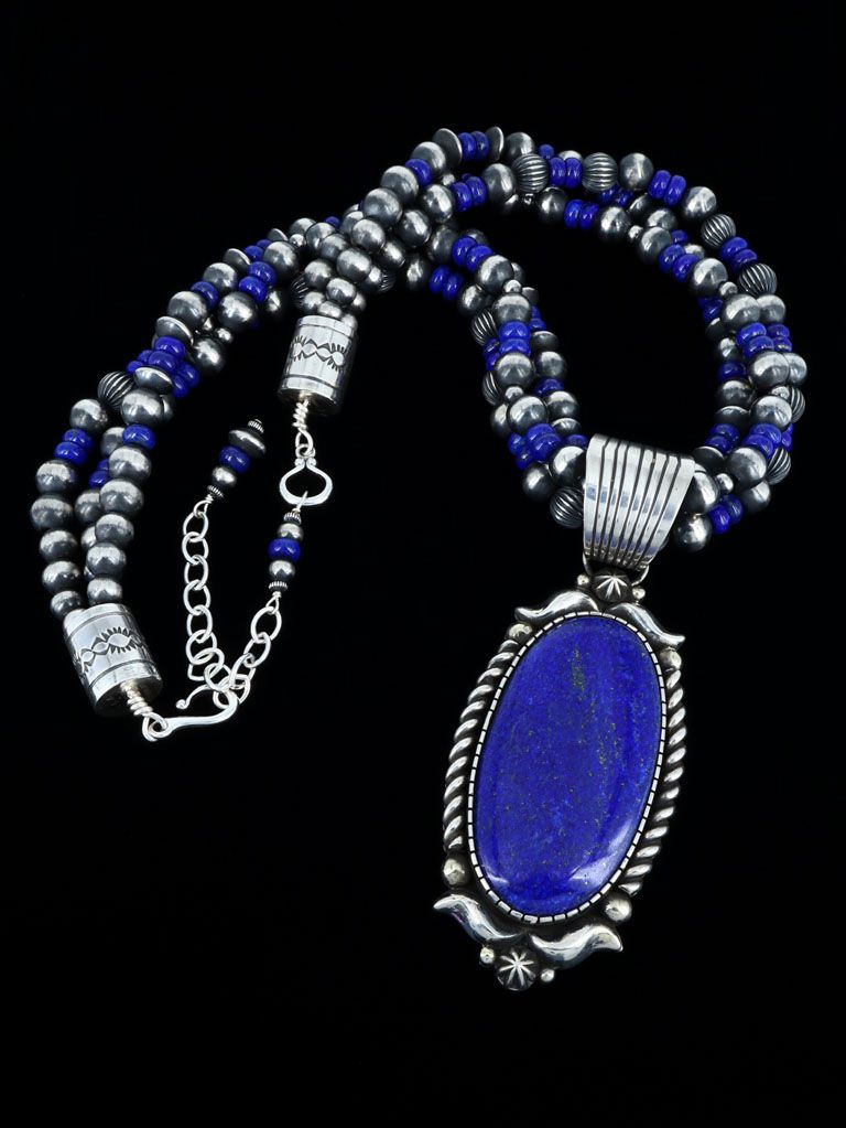 Native American Lapis Beaded Necklace Earring Set - PuebloDirect.com