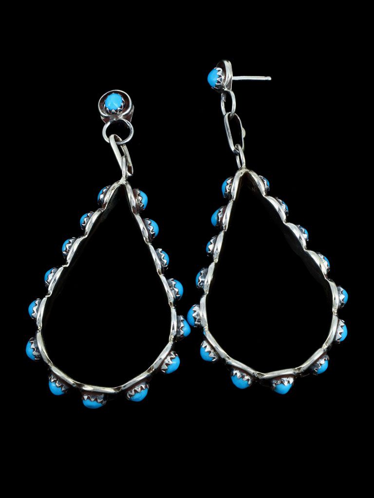 Native American Indian Jewelry Zuni Turquoise Hoop Earrings - PuebloDirect.com
