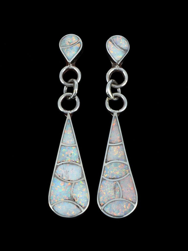 Native American Jewelry Opalite Zuni Inlay Earrings - PuebloDirect.com
