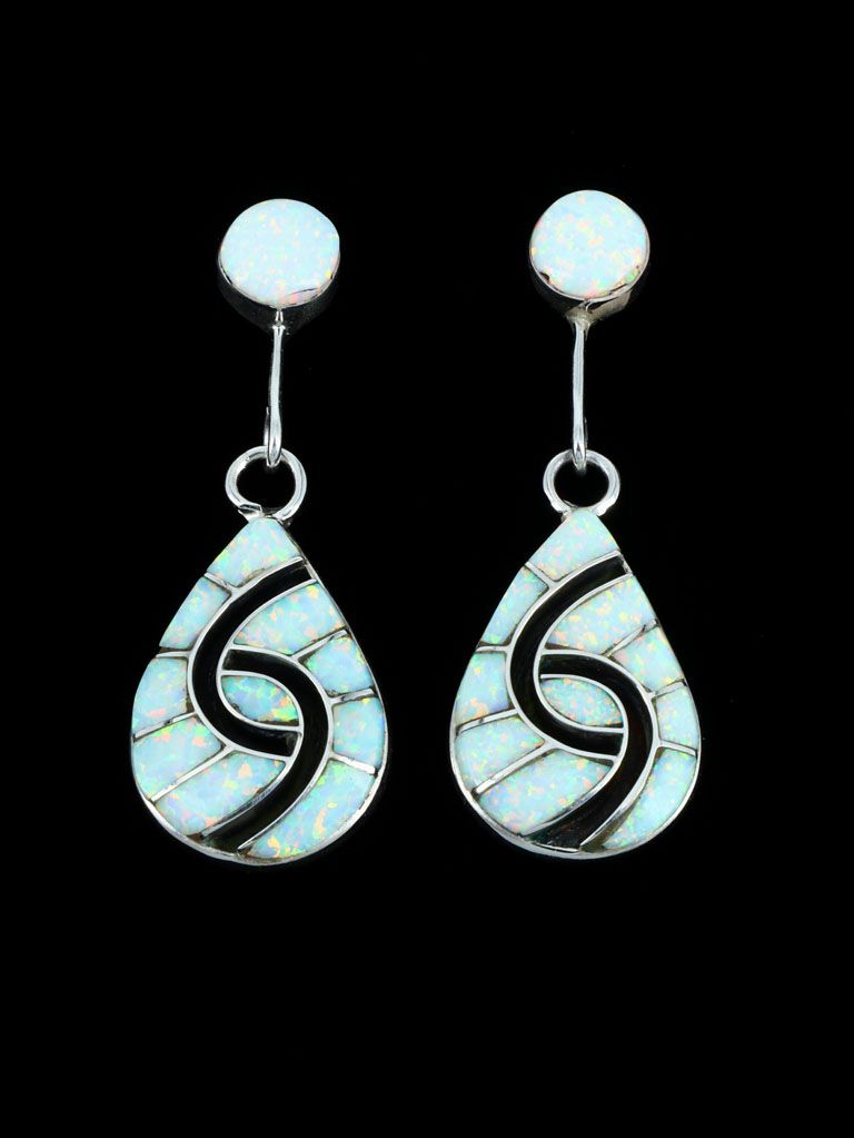 Sterling Silver Zuni Inlay Opalite Post Earrings - PuebloDirect.com