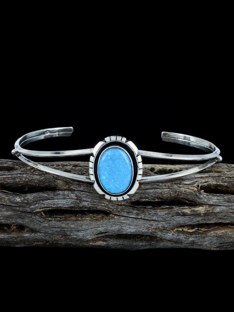 Native American Jewelry Sterling Silver Opalite Bracelet - PuebloDirect.com