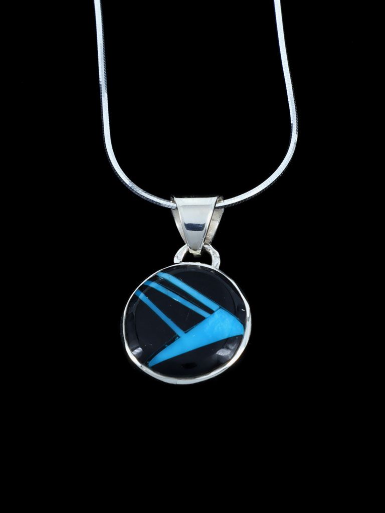 Native American Turquoise and Onyx Inlay Pendant - PuebloDirect.com