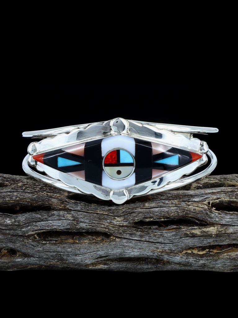 Native American Jewelry Zuni Inlay Sunface Cuff Bracelet - PuebloDirect.com