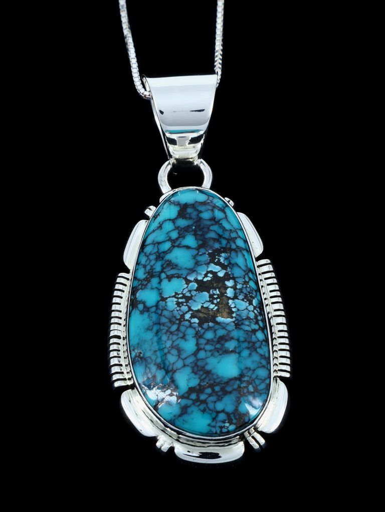 Native Jewelry Sterling Silver Cloud Mountain Turquoise Pendant - PuebloDirect.com