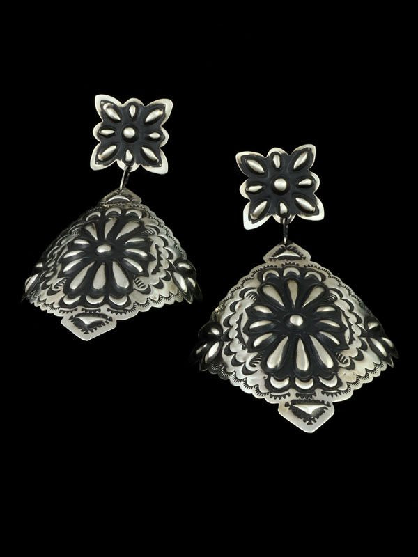 Native American Stamped Sterling Silver Post Earrings - PuebloDirect.com