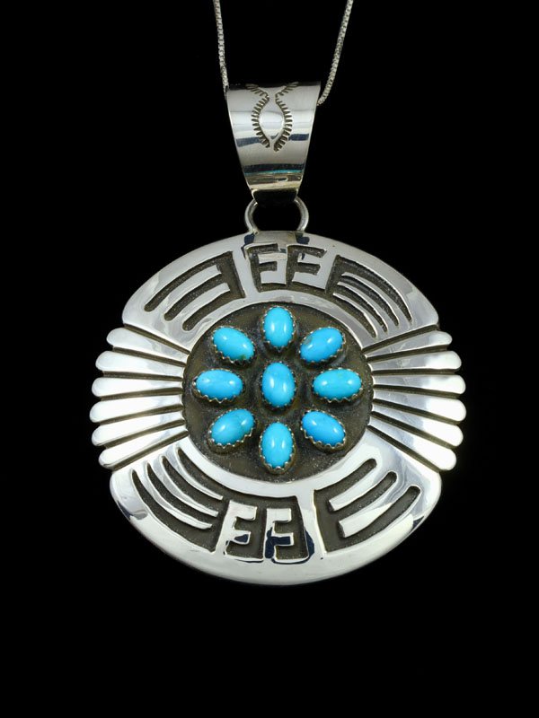 Navajo Turquoise Overlay Sterling Silver Pendant - PuebloDirect.com