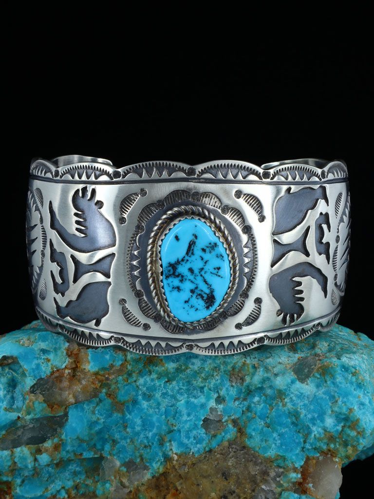 Sterling Silver Navajo Overlay Turquoise Cuff Bracelet - PuebloDirect.com
