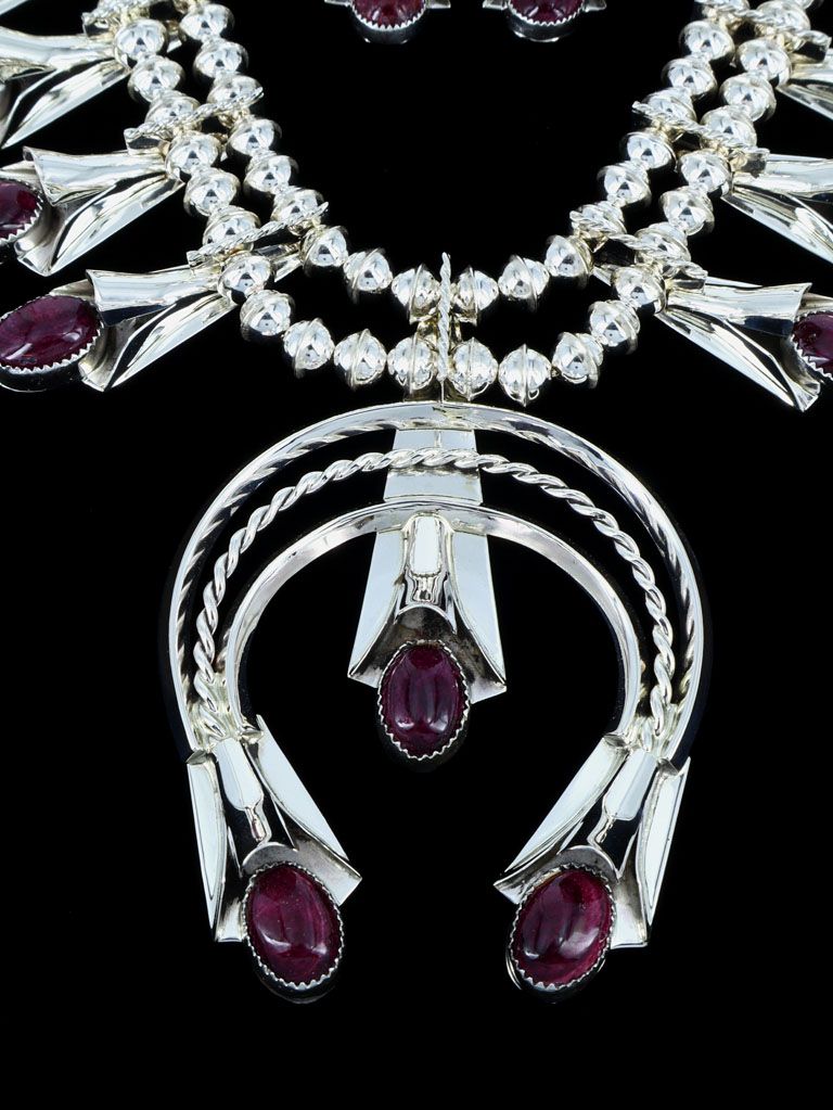 Navajo Spiny Oyster Sterling Silver Squash Blossom Necklace - PuebloDirect.com