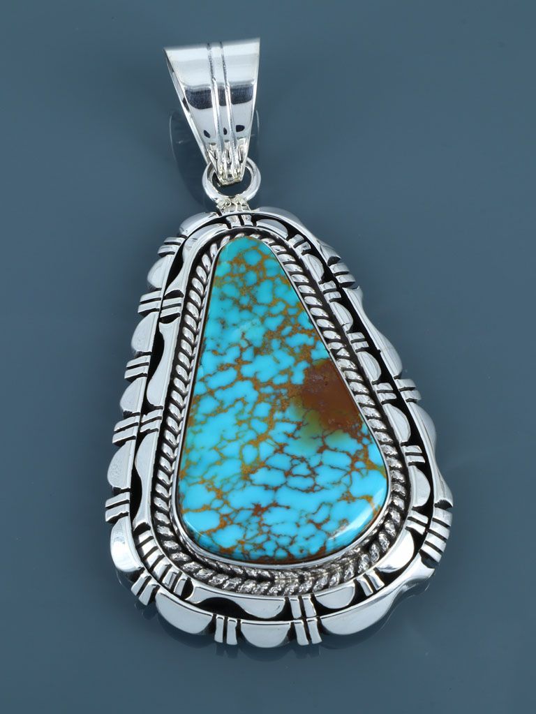 Native American Indian Jewelry Kings Manassa Turquoise Pendant - PuebloDirect.com