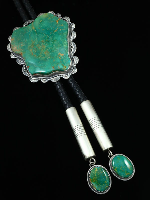 Native American Sterling Silver Nevada Turquoise Buckle and Bolo Tie - PuebloDirect.com