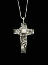 Native American Sterling Silver Opalite Cross Pendant - PuebloDirect.com