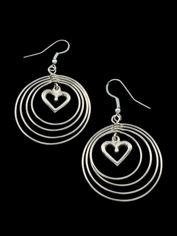 Navajo Sterling Silver Sculpted Heart Dangle Earrings - PuebloDirect.com