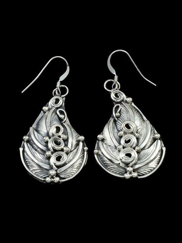 Navajo Sculpted Sterling Silver Dangle Earrings - PuebloDirect.com
