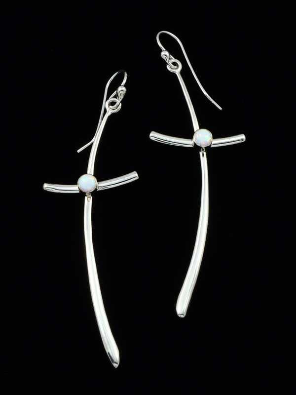 Native American Jewelry Opalite Dangle Cross Earrings - PuebloDirect.com