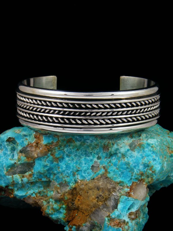 Heavy Native American Sterling Silver Twisted Rope Cuff Bracelet - PuebloDirect.com
