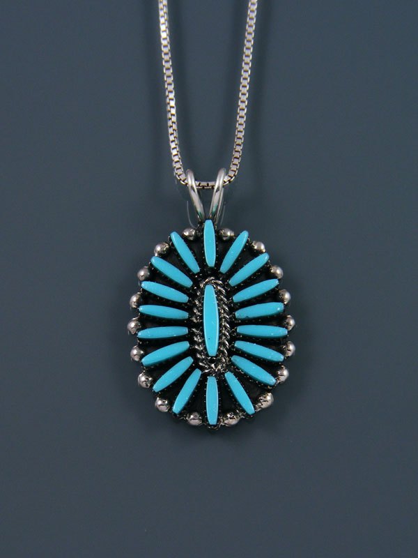 Turquoise Sterling Silver Zuni Pendant - PuebloDirect.com