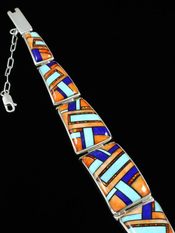 Native American Multistone Inlay Link Bracelet - PuebloDirect.com