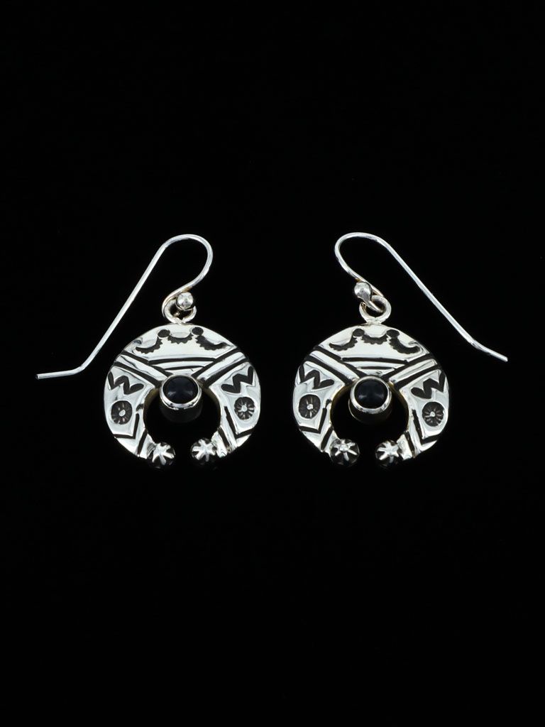 Native American Jewelry Onyx Naja Earrings - PuebloDirect.com