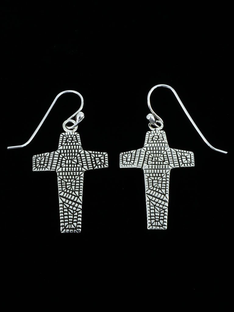 Navajo Jewelry Sterling Silver Cross Dangle Earrings - PuebloDirect.com