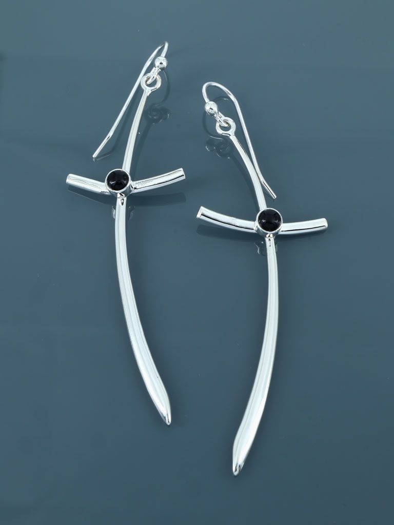 Native American Jewelry Black Onyx Dangle Cross Earrings - PuebloDirect.com